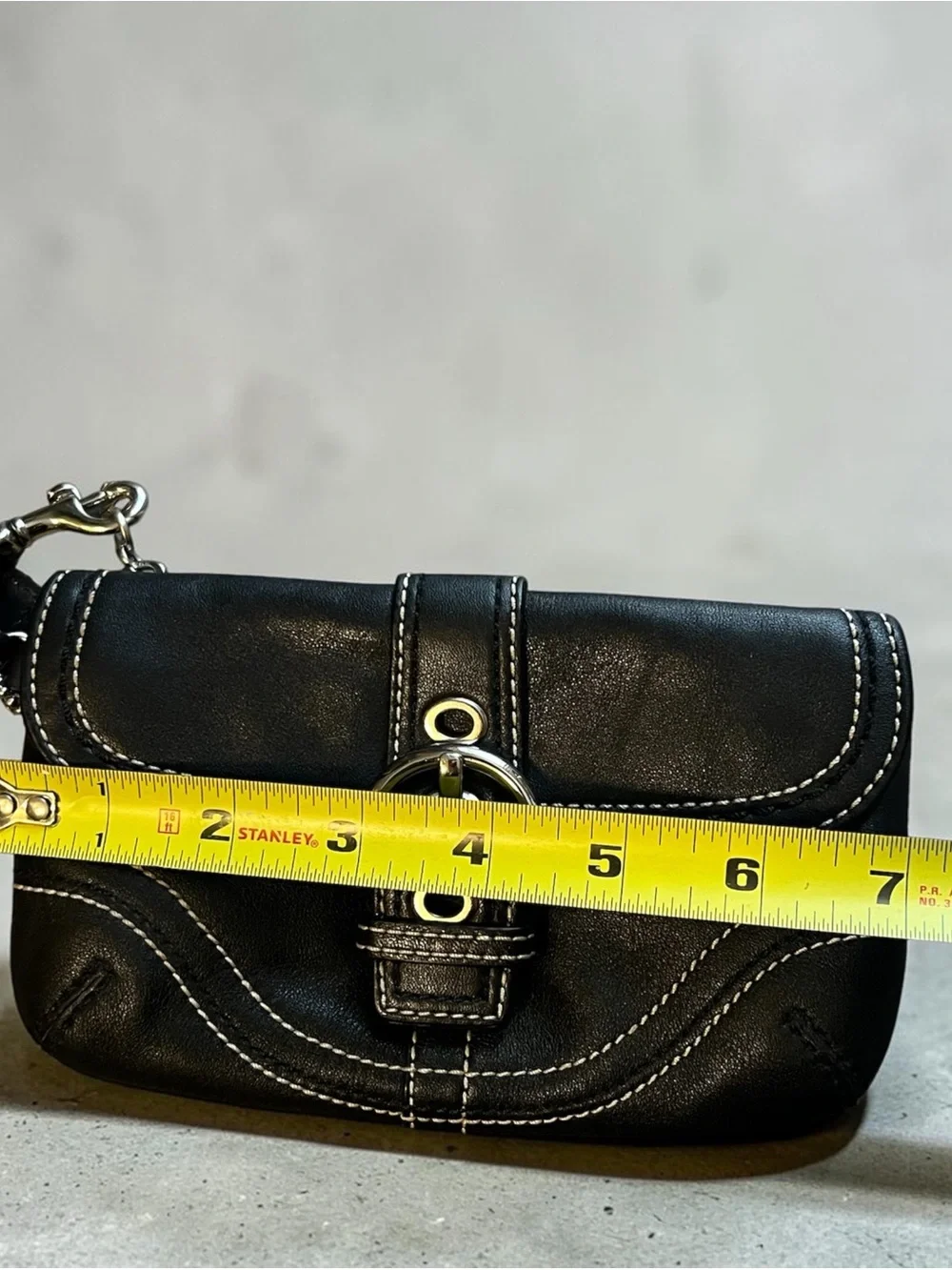 Coach Black Leather Wristlet with White Contrast Stitching